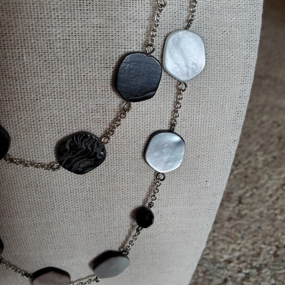 Lia Sophia Night Oasis Necklace Mother of Pearl and Black Beads - Picture 2 of 4